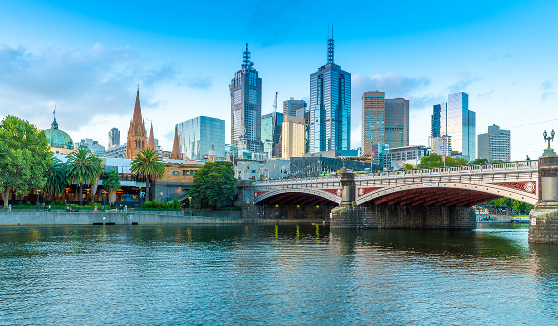 A riverfront view of Melbourne, Australia